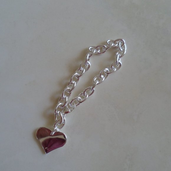925 Silver Heart Chain Link Bracelet - Picture 8 of 10